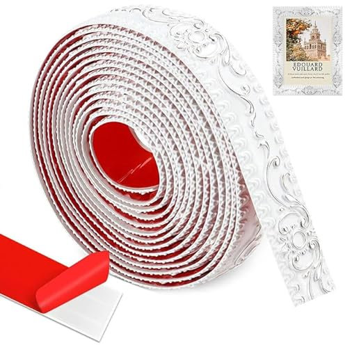 Wandleisten Selbstklebend 500cm*3.6cm*6mm, Weiß Silber 3D Stuckleisten Decke, Deckenleisten Selbstklebend Wandleisten, Wandleiste Zierleisten Selbstklebend für TüRrahmen, Decken, Heimdekoration (C)