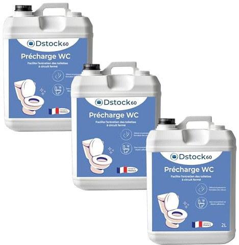 DSTOCK60-3 bidons - Additif pour WC à circuit fermé - Additif bleu pour sanitaires de camping-car, caravanes et toilettes chimiques - élimine les odeurs, sans incrustations si dépôts adhérents – 2L