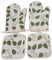 Küchenhandschuhe mit Blattmotiv, Ofenhandschuhe aus Baumwolle, 2 Handschuhe und 2 hitzebeständige Pads, Grün und Beige