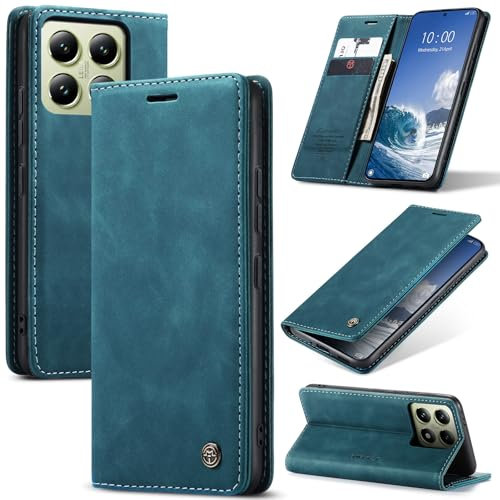 Cracedily Coque pour Xiaomi 14T Pochette, Etui Protection Housse Premium en Cuir PU, Etui à Rabat Pochette de Portefeuille Étui pour Xiaomi mi 14T Case, Bleu Vert