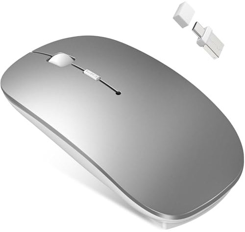 Souris sans fil Bluetooth pour MacBook Air Mac Pro ordinateur portable iPad Pad PC Laser optique rechargeable Mini souris fine silencieuse largement utilisée pour ordinateur de bureau HP iMac (Gris)