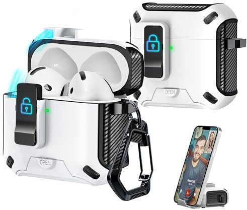 R-fun Kompatibel mit AirPods 4. Generation 2024 Kopfhörerhüllen, vollständig sturzsicheres Auto-Eject-Schutzhüllendesign, neues Ladeanschluss-Staub- und Ständerdesign,Schwarz+Weiß