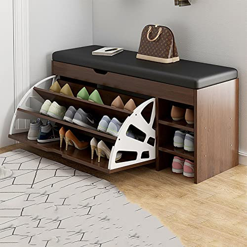 SchuhregalSchuhregal Schuhregale 3-lagiges Schuhregal mit Türen Großraum-Schuhschrankbank mit PU-Kissen Veranda-Schuhregal mit Schubladen Holzschuhschränke für Flure Schlafzimmer B 80 (A 80CM) Chaser