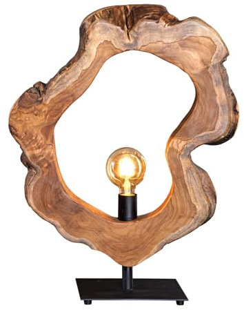 Riess Ambiente Handgefertigte Tischlampe Organic Artwork - 55cm - Natur Teakholz Nachttischlampe