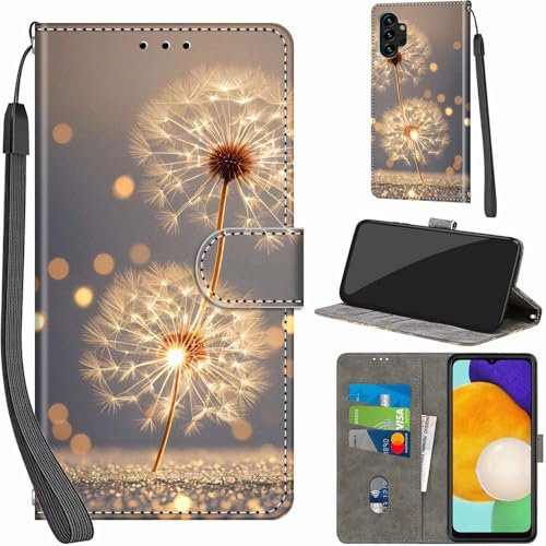 PHINIENLAND Handyhülle für Samsung Galaxy A13 4G / A13 5G Hüllen Premium Leder Case Klappbar Wallet Magnet Kartenfach Standfunktion Schutzhülle kompatibel mit Samsung A13 Cover,Löwenzahn