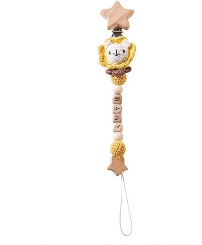 Mamimami Home Handgemachte Löwe Design Schnullerkette Stricken mit Häkchen,Schnullerband für Babys MäDchen und Junge