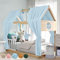 Alishomtll Hausbett Himmel Deko Set, 2 Betthimmel Hausbett aus 100% Baumwolle Musselin, 1 Wimpelkette 300cm, Kinderbett Baldachin Stoffhimmel für Mädchen Jungen Kinderzimmer, 135x320cm Himmelblau