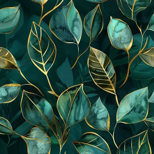 Peel and Stick Wallpaper Watercolor Dark Green Eucalyptus Leaves With Gold Self Adhesive Wallpaper Renter Friendly Wallpaper Living Room Vinyl Wrap for Furniture Bedroom Removable Contact Paper