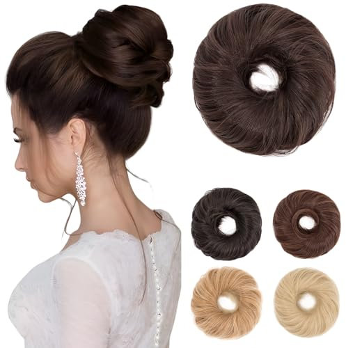 Benehair Haarteil Mit Gummiband Dutt Haarteil Haargummi Mit Haaren Synthetisch Haarverlängerung Haardutt Messy Bun für Damen Mädchen(Karamellbraun, 55g)