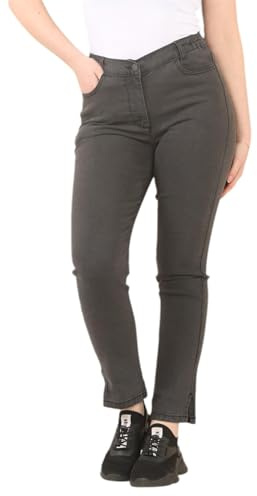 MYT Womens Side Elastic Waist Jeans Ladies Straight Leg Regular Fit Denim Pants Waist Size Charcoal Grey 18 Long