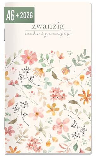 Häfft®Taschenkalender 2026 Square A6+ 12 Monate Wild Blossoms | Kleiner Monatsplaner 1 Monat auf 2 Seiten, Mini Planer ultraleicht