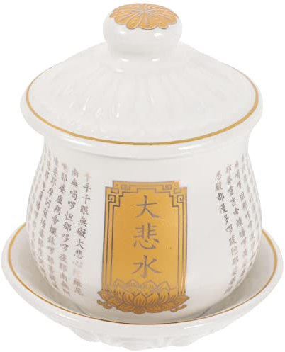 KICHOUSE Keramik-trinkbecher Mit Deckel Und Tablett Buddhistischer Opferbecher Für Tempel Und Zuhause Dekorativer Wasserschale Leichter Tragbarer Altar-wasserbecher Im Chinesischen Stil