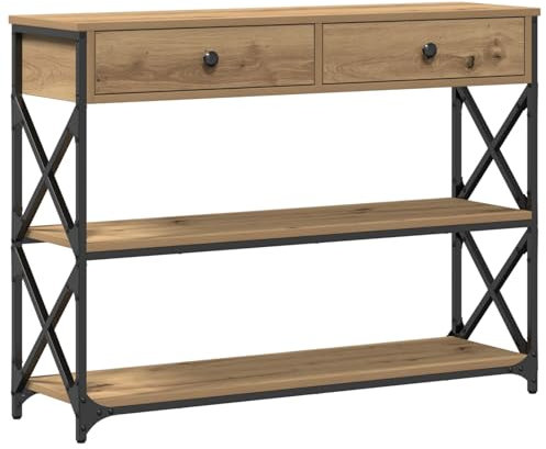 vidaXL Table Console avec tiroir chêne Artisanal 100 x 28 x 75 cm, Table Console Rectangulaire, Style Industriel, Durable pour Hall, Accent pour Entrée et Séjour