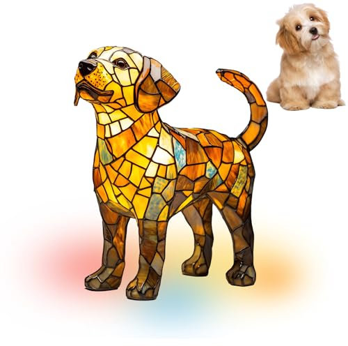 PONLCY Gebeiztes Harz Labrador Nachtlicht, LED Hund Tischlampe, Niedliche Haustier Themen Kunstlichter, Schlafzimmer Dekoration Basteln, Lustiges Geschenk für Kinder (Labrador, 20cm)