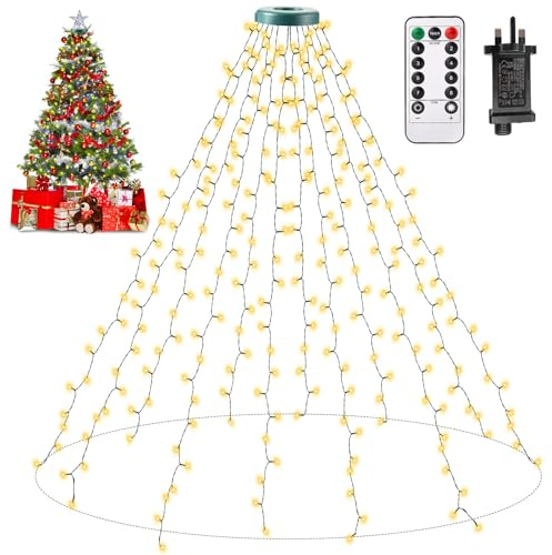 Nextronix Christmas Tree Lights Indoor - 300 LEDs 2.5mX12 Strands Outdoor Christmas Lights with 8 Modes/Remote/Timer, Waterproof Xmas Fairy Lights Easy to Install for 1-2.5M Christmas Tree Decorations