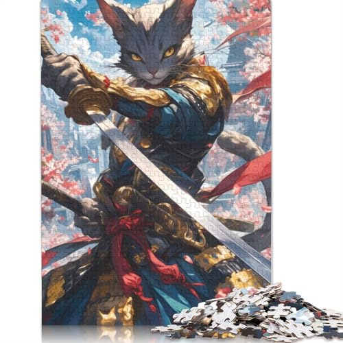 Samurai Cat Warrior Puzzle 1000 Teile Schwer Puzzle Spielzeug Pädagogisches Spiel Impossible Herausforderungsspielzeug Für Erwachsene Und Kinder Ab 14 Jahren 1000pcs (75x50cm)