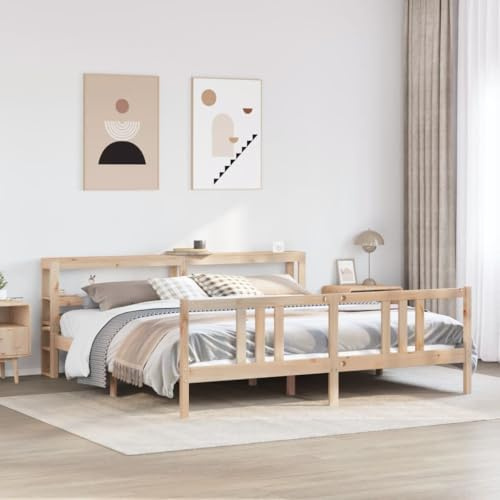 vidaXL Bed Frame with Headboard, Bed Base for Bedroom, Mattress Foundation for Double Bed, Modern Style, 180x200 cm Super King Solid Wood Pine