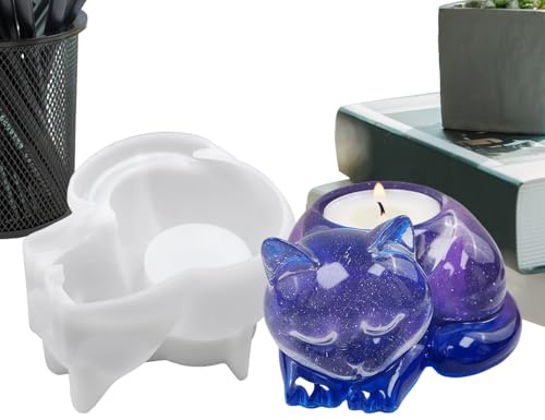 Moule pour Bougeoir de Bougie Chauffe-plat | Moule Résine pour Porte-Bougie Silicone | de Fonte en Forme de Chat pour Matériaux de Modelage Fabrication Bougeoir Artisanat Décoration