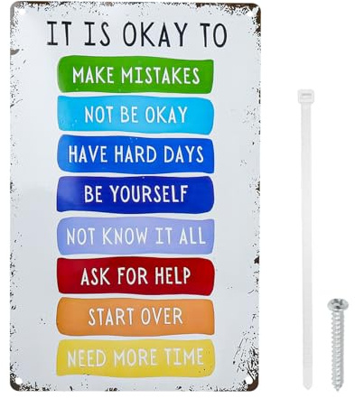 VOSSOT IT IS OKAY TOMotivierende Zitate Poster Farbe Motivationsposter für Kinder Vintage Poster Rostfrei Aluminium-Metallposter Wanddekoration Motivation Plakat Deko für Klassenzimmern Café Familie