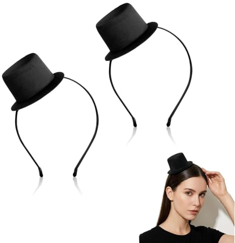 DEARMAMY 2 Stücke Mini Top Hat Stirnband Ziehen Sie Accessoires an Halloween Kostümhut ür Karneval Hochzeit Cosplay Kostüm Eleganter Schwarzer Mini für Damen und Herren