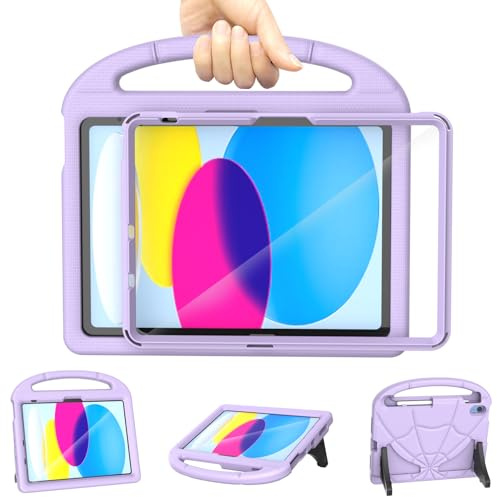 Kids Case for iPad (A16) 11th Generation 11 inch 2025/iPad 10th Generation 10.9 inch 2022, Mansiruyi Shockproof Handle Stand iPad 10.9 inch/11 inch Case with Built-in Screen Protector -Light Purple