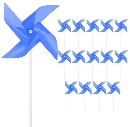 M METERXITY 15-Pack Molinillos Arcoíris de Cuatro Aspas, 23 cm Molinillos de Viento de Plástico Flores Exteriores para Decoración de Fiestas/Patio/Jardín, Juguetes de Molinillos [Azul Oscuro]
