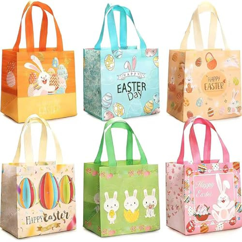 YUNNINGMENG 6 Stück Geschenktüten Ostern, Ostereiersuche Taschen mit Griffen, Oster Leckerei Taschen, multifunktionale Non-Woven Ostertaschen zum Verpacken von Geschenken, Eiersuche, Partyzubehör
