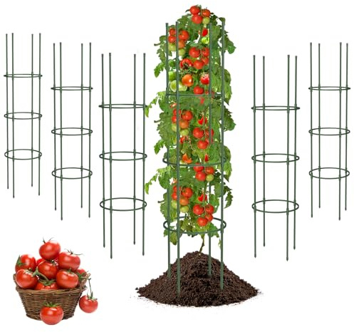 Tomaten Rankhilfe 6 Stück, 123cm Rankhilfen für Kletterpflanzen, Verstellbarer Tomatenkäfig & Pflanzenstütze, Rankgitter Metall, Tomatenturm/Gurkenturm für Rosen, Blumenstütze, Garten, Hochbeet