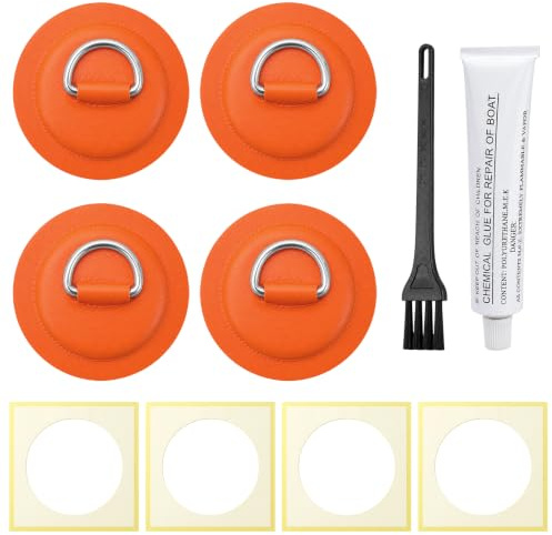 LILIXI Schlauchboot Reparaturset, Kajak Aufblasbar Reparatur Kit Mit 4 D-Ringe, Kleber, Sup Reparaturset für Kajak, Aufblasbares Boo (Orange)