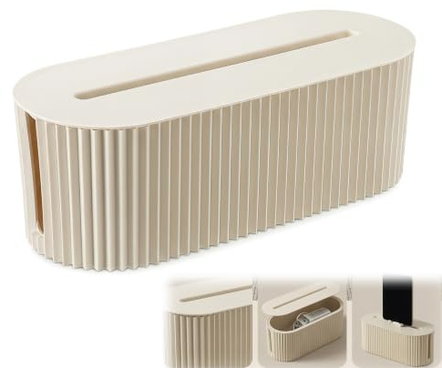 Cable Tidy Box, Cable Management Box Top Storage Cord Organizer Boxs 33 x 11 x 13cm Organizer Power Strips and Wires for Home and Office Use (Beige)