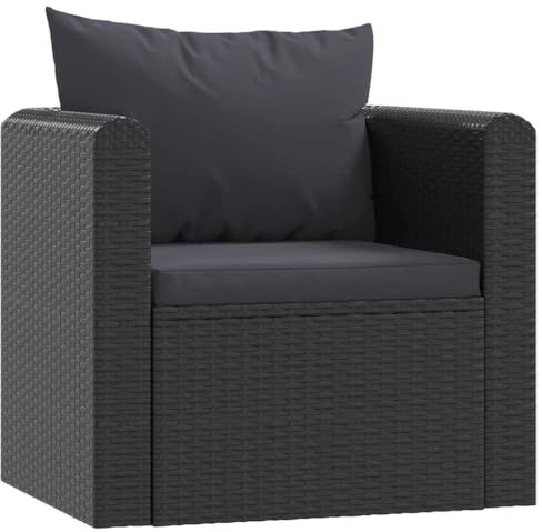 QJBSAVVA Poly Rattan Sessel Garten 1-Sitzer Sofa mit Auflagen, Loungesessel Gartensessel mit Sitzkissen und Rückenkissen, Outdoor Sessel für Balkon Terrasse Garten, 80 x 72 x 63 cm, Schwarz