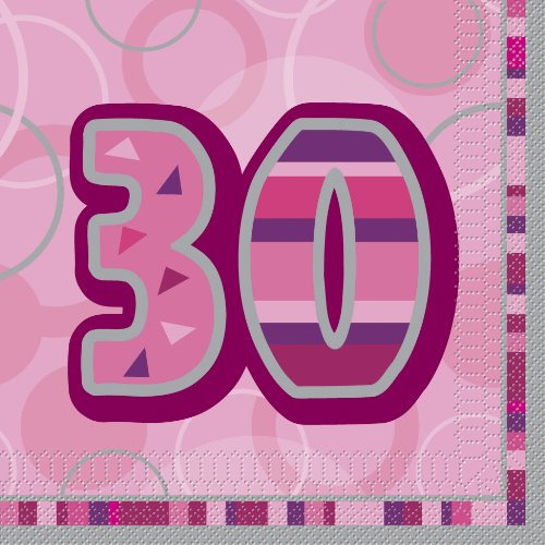 Unique Party 28440 - Glitz Pink 30th Birthday Paper Napkins, Pack of 16
