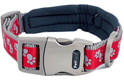 Petface Signature Padded Dog Collar, Medium, Red With Grey Paws (Pack of 1) | Durable Material, Strong Clips, Comfortable Design, Stylish Look