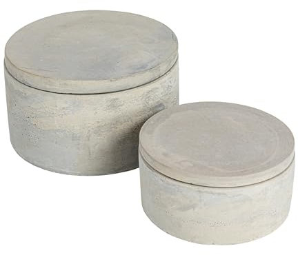 Bloomingville Contenitore decorativo rotondo in cemento con coperchi, grigio, set di 2, grigio