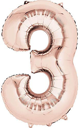Amscan Anagram 3621401 - Number 3 Rose Gold Foil Balloon - 32
