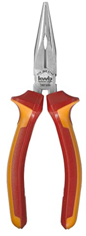 kwb VDE Flachrund-Zange/Flach-Zange 160 mm 392120, nach DIN ISO 5745, gerade Form, Schneidkanten speziell gehärtet, VDE GS geprüft