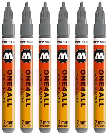 Molotow One4All 127HS Acryl Marker (2,0 mm Strichstärke, hochdeckend und permanent, UV-beständig, für fast alle Untergründe) 6 Stück Farbe 238 graublau dunklel