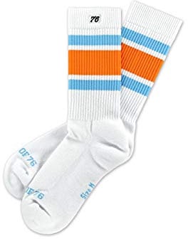 Spirit of 76 Herren & Damen Sport Retro Crew Socken Baumwolle Halblang 43 44 45 46 Weiß - Blau - Orange Lo (L)
