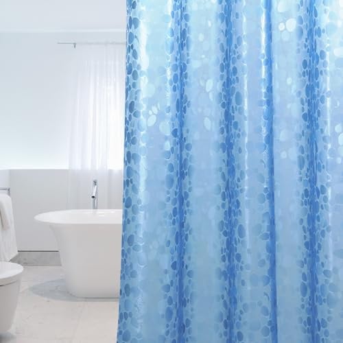 WELTRXE Rideau de Douche Anti-moisissure 180 x 180 cm EVA Imperméable avec 12 Anneaux et Poids Inférieur Magnétique, Rideau de Bain Bleu 0,2 mm, Motif Pierres 3D, pour Baignoire