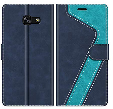 MOBESV Hülle für Samsung Galaxy A5 2017 Handyhülle, Lederhülle mit Kartenfach, Klapphülle mit Ständer, Flip Case Handytasche Schutzhülle, Modisch Blau