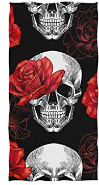 Handtuch, Totenkopf und rote Rosen, Handtücher für Badezimmer, Fitnessstudio, Strand und Spa