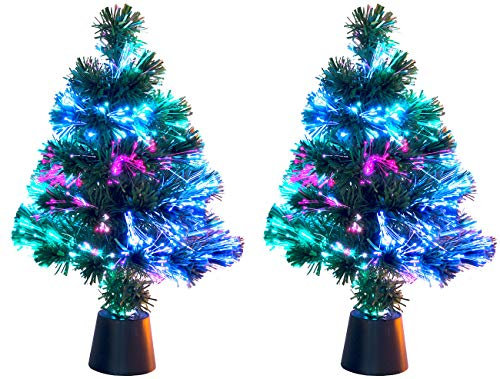 Lunartec Glasfaser Baum: 2 Deko-Tannenbäume, dreifarbige LED-Beleuchtung, Batteriebetrieb, 45cm (Kleiner Weihnachtsbaum, Weihnachtsbaum für Auto, Weihnachtsbaumbeleuchtung kabellos)
