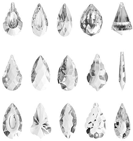 Herefun Cristal Prisma 15Pcs Bola de Crista Feng Shui Bola Cristal Transparente Facetado para Decoración de Lámpara Jardín Boda Fiestas