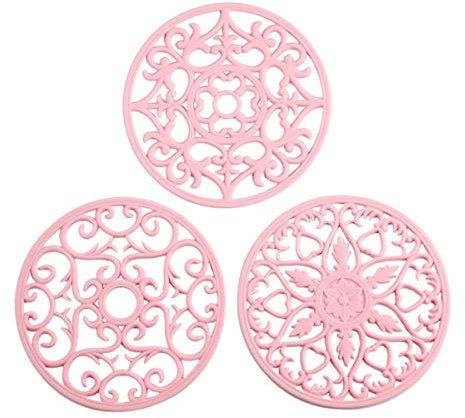 Colinda Silicone Trivet for Hot Dishes, Hot Pot and Pads - Protect the Table and Kitchen Countertop from Hot Pot and Ovenware Coming Out from the Oven or Stove - Pink,Set of 3
