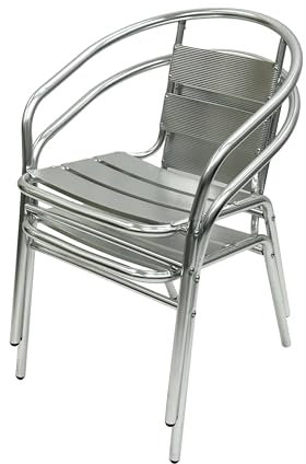 BE Furniture 2 x Aluminium Garden Chairs, 2 x Stacking Aluminium Chairs, Cafe Bistro Chair