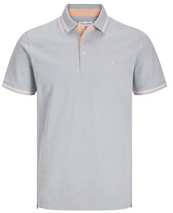 JACK & JONES Mens Polo Shirts Short Sleeve Casual Cotton Button Down Plain T-Shirt for Men UK, Light Grey Colour, Size: S