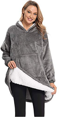 DURINM Hoodie Damen Decke Sweatshirt Übergroße Decke Sweatshirt Pullover Kapuze Langarm Kapuzenpullover Langarmshirt Super Weiche Gemütliche Riesen-Hoodie (grau)