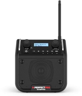 PerfectPro Radio da cantiere DABPRO, DAB+ e ricezione FM, ingresso AUX, MP3, Bluetooth, corrente di rete e ricaricabile, resistente agli urti, IP54, DPR2