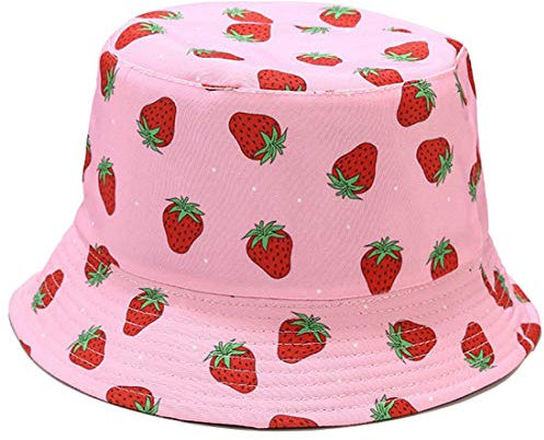 Yixda Sommer Fischerhüte Damen Mädchen Outdoor Faltbarer Reversibel Strand Sonnenhut (Erdbeere Rosa)