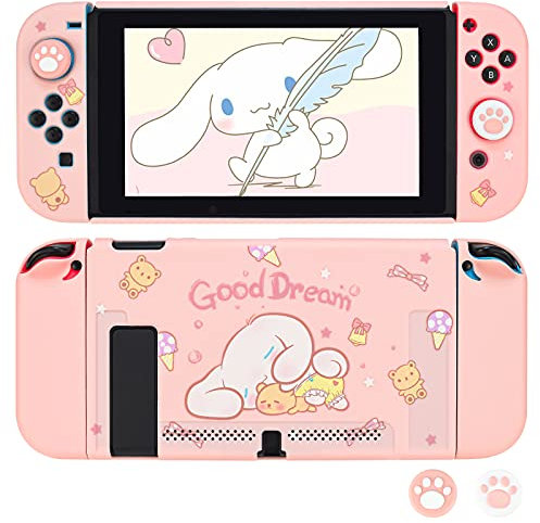 DLseego Schutzhülle für Switch, Andockbare Hülle Matte TPU-Griff Schale Kratzfeste, Stoßfeste Abdeckung mit 2 Weichen Silikon-Daumengriffkappen für Switch-Konsole & Joy-Con - Rosa